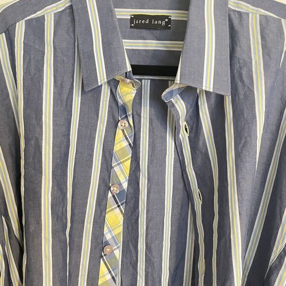 Jared Lang Flip Cuff Striped Shirt Size XL Mens 100% Cotton Denim Blue Stripes - Picture 8 of 11